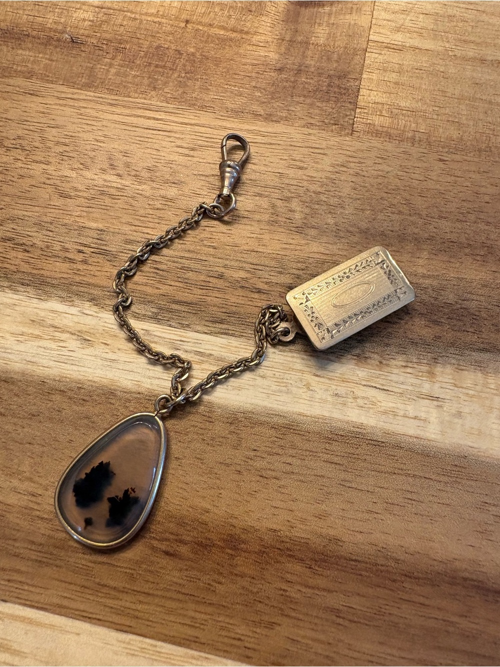 Gold-Tone Teardrop Dendritic Agate Fob Charm
